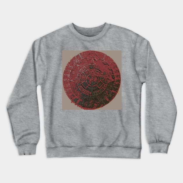 Mayan Calendar / Aztec Sun Stone, in red, from Mexico and Central America Crewneck Sweatshirt by djrunnels